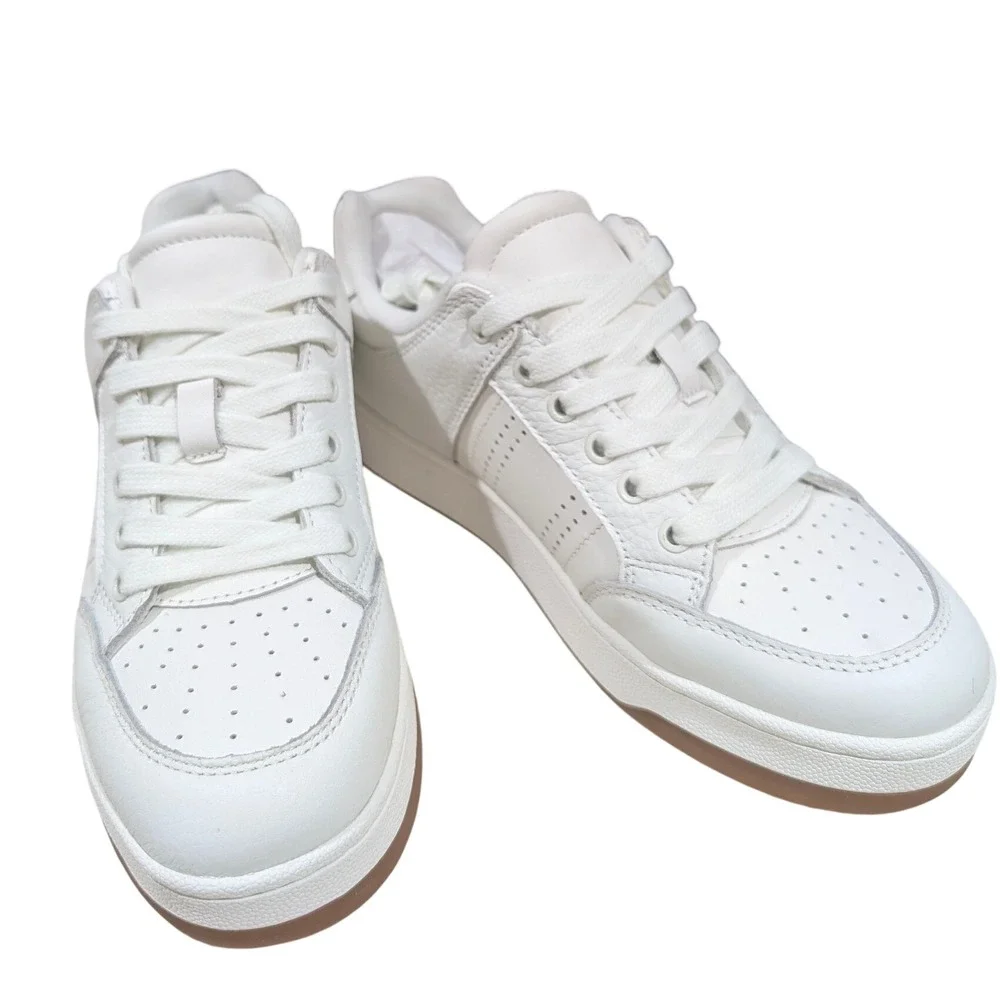 Marc Fisher Flynn Ivory Pebbled Leather Lace Up Sneakers 7M Minimalist NIB